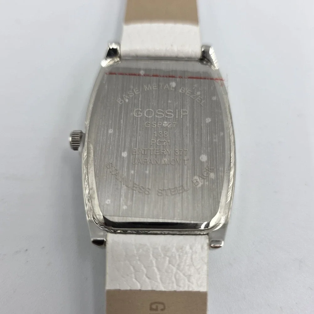 Gossip Watch Womens Quartz Multicolor White Leather Rectangle Silver Tone GSP727